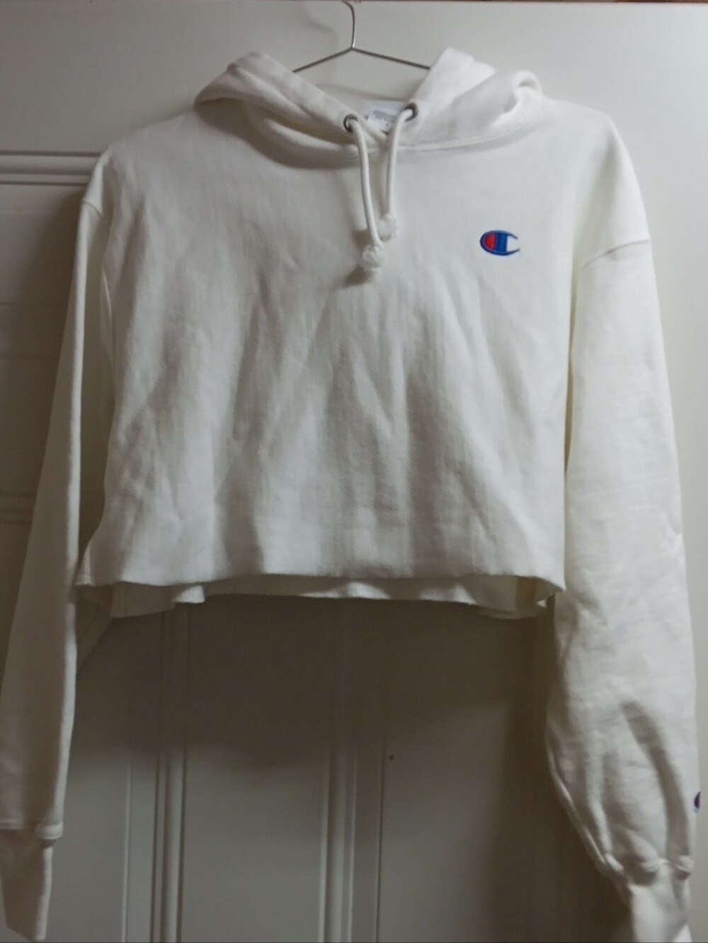 Champion White Cropped Hoodie with Small Logo